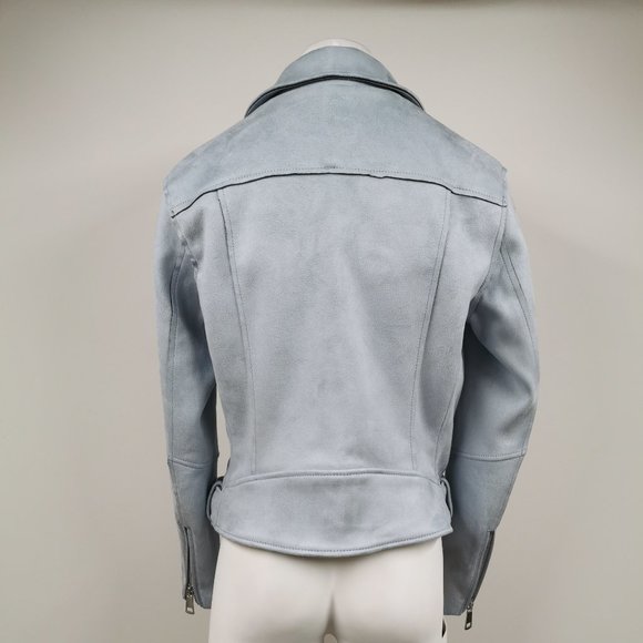 EUC H&M Suede Sky Blue Jacket Size 8 Moto Style Medium - Picture 4 of 6